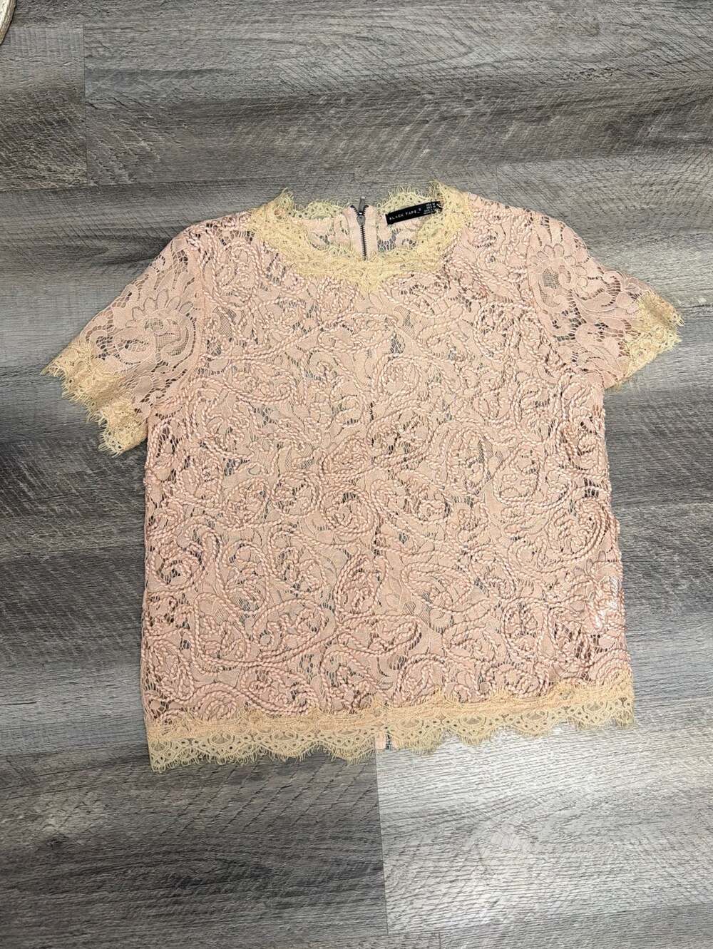 Black Tape Blush Pink Lace Short Sleeve Zip Back Blouse